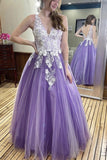 A-line Purple Prom Dresses Handmake Flowers Formal Evening Dresses GP131