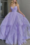 Lilac Sparkly Prom Dresses Long V-neck Formal Evening Dresses GP106