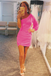 one shoulder sleeve tight short prom dresses hot pink homecoming dress