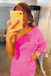one shoulder sleeve tight short prom dresses hot pink homecoming dress