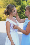 White A-line V-neck Chiffon Beach Wedding Dresses With Appliques PW74