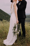 Simple Ivory Sheath Wedding Dress Cowl Back Sleeveless Bridal Gown PW347
