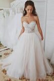 Ivory Sweetheart Lace Applique Tulle Boho Beach Wedding Dress PW358