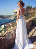 White A-line V-neck Chiffon Beach Wedding Dresses With Appliques PW74