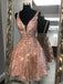 sparkly v neck backless sequin beaded short prom homecoming dresses