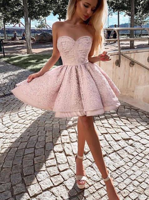 a line sweetheart pink homecoming dresses short party dresses