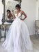 A-line v-neck boho wedding dresses white tulle beach bridal gown mg674