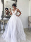 A-line V-neck Boho Wedding Dresses White Tulle Beach Bridal Gown MG674