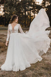 charming a line v neck tulle wedding dresses with lace