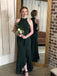 dark green halter a line satin prom dresses ruffles bridesmaid dress