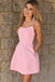spaghetti straps short pink backless homecoming dress with pockets