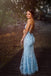 Mermaid Sky Blue Long Prom Dresses, V-neck Backless Long Evening Gowns MP83