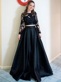 Two Piece Black Long Prom Dresses, Long Sleeves Formal Gowns MP81