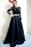 Two Piece Black Long Prom Dresses, Long Sleeves Formal Gowns MP81