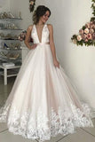 Deep v neck backless wedding dresses lace appliques bridal gown gw700