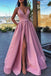 Simple A Line V Neck Red Long Prom Dresses, Formal Evening Dress With Pockets MP23