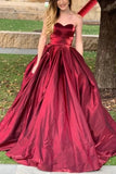 Sweetheart Burgundy Long Prom Dresses, A-line Pockets Formal Party Dresses MP63