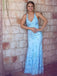 Mermaid Sky Blue Long Prom Dresses, V-neck Backless Long Evening Gowns MP83