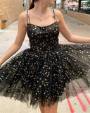 starry night black homecoming dress star sequin short prom dress