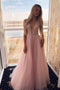 Pink A-line Plunging Neckline Tulle Prom Dress Long Formal Gown MP786