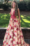 deep v neck long backless prom dress with beading embroidery floral