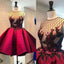 see through red homecoming dress satin short party dress with beading