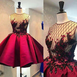 see through red homecoming dress satin short party dress with beading