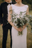 simple ivory sheath wedding dress cowl back sleeveless bridal gown