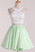 a line satin lace applique two piece scoop short prom homecoming dress