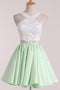 A Line Satin Lace Applique Two Piece Short Prom Homecoming Dress MP943