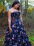 A line sweetheart embroidery floral prom dresses, long formal dress mg274