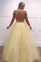 A-line Tulle Beading V Neck Long Prom Dresses Keyhole Evening Dress MG275