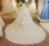 Sweetheart lace appliques ball gown vintage tiered wedding dresses gw698