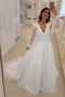White V Neck Long Sleeve Beaded Appliques Chiffon Wedding Dresses GW693