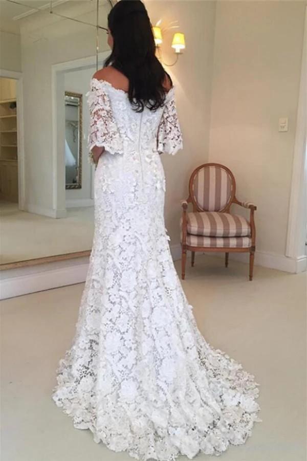 Half sleeve lace wedding dresses off shoulder mermaid bridal gown mg688