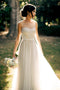 Simple Sheer Neckline Lace Applique Long Beach Wedding Dresses PW354