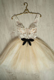 Cute Homecoming Dress Tulle Beads Lace Short Prom Dress With Bowknot GM324