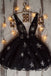 sweet black v neck tulle short prom dress stars homecoming dress