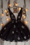 Sweet Black V-neck Tulle Short Prom Dress, Stars Homecoming Dress GM325