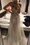 See-Through Lace Appliques Tulle Long Prom Dress, Straps Formal Gown MP1229