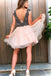 cute homecoming dress a line v neck short prom dress with beading
