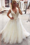 A-line V-neck Sleeveless Wedding Dress, Plus Size Bridal Gown With Appliques PW315