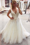 A-line V-neck Sleeveless Wedding Dress, Plus Size Bridal Gown With Appliques PW315