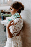 3/4 Sleeves Bohemian Lace Wedding Dresses Keyhole Beach Wedding Dress PW06