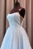 Charming a line spaghetti straps tulle starry night long prom dresses mg269