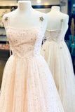 Charming a line spaghetti straps tulle starry night long prom dresses mg269