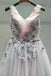 A-line v neck lace appliques ombre long prom formal dresses mg124