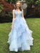 A-line/Princess Sweet 16 Dresses, Sky Blue Ruffles Long Prom Dresses MP49