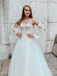 long sleeves white boho tulle wedding dress beach bridal gown with appliques