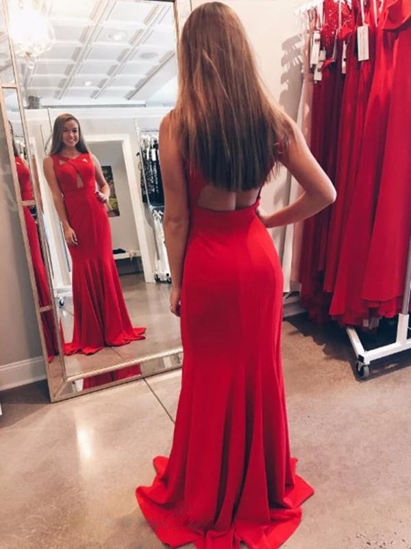 Sexy Sheath Red Open Back Long Prom Dresses Evening Gown MP21
